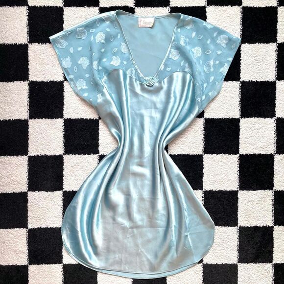 Vintage Blue Satin Slip L - Picture 1 of 4